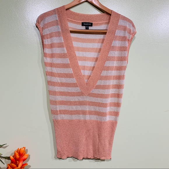 Beautiful Bebe Stripe V Shape Blouse - Picture 5 of 7